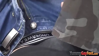 Feet shacking up blissful twink sperms over soles